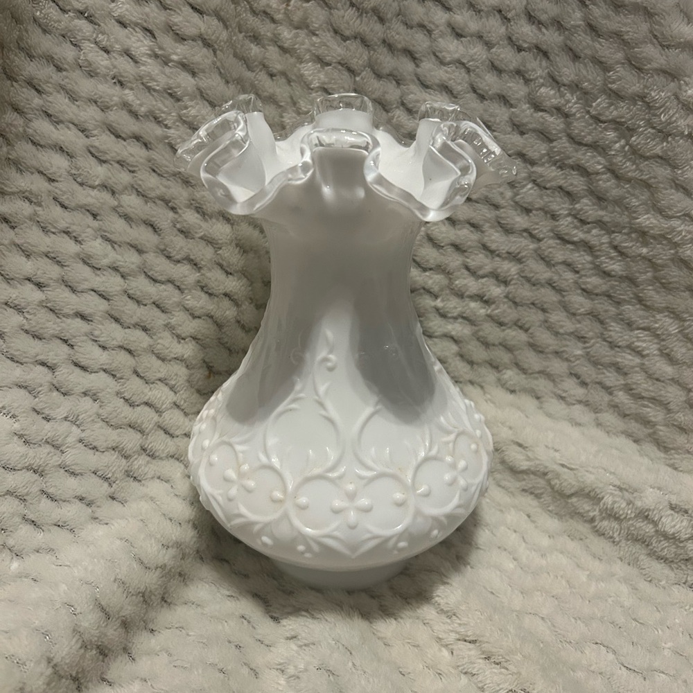 Fenton White Embossed Vase